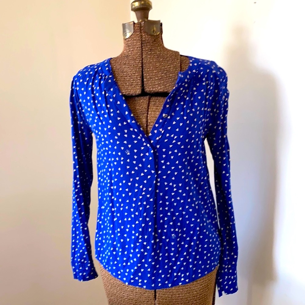 Cobalt Blue Juicy Couture Blouse with Cream Hearts